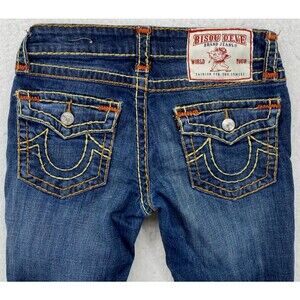 Bisou Deve Jeans Womens Size 5 Dark Wash Low Rise Straight Denim Flap Pockets